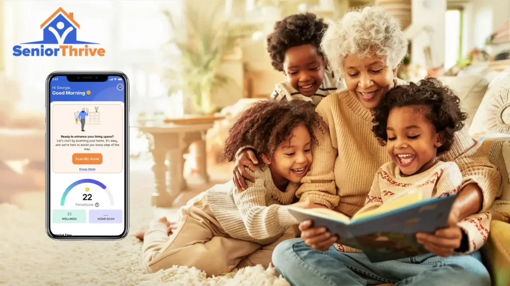 A grandmother reading a book for her grandchildren
