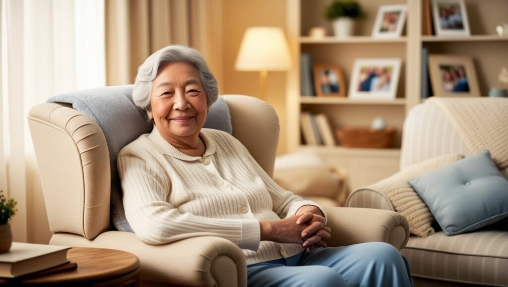 a senior smiling feeling safe