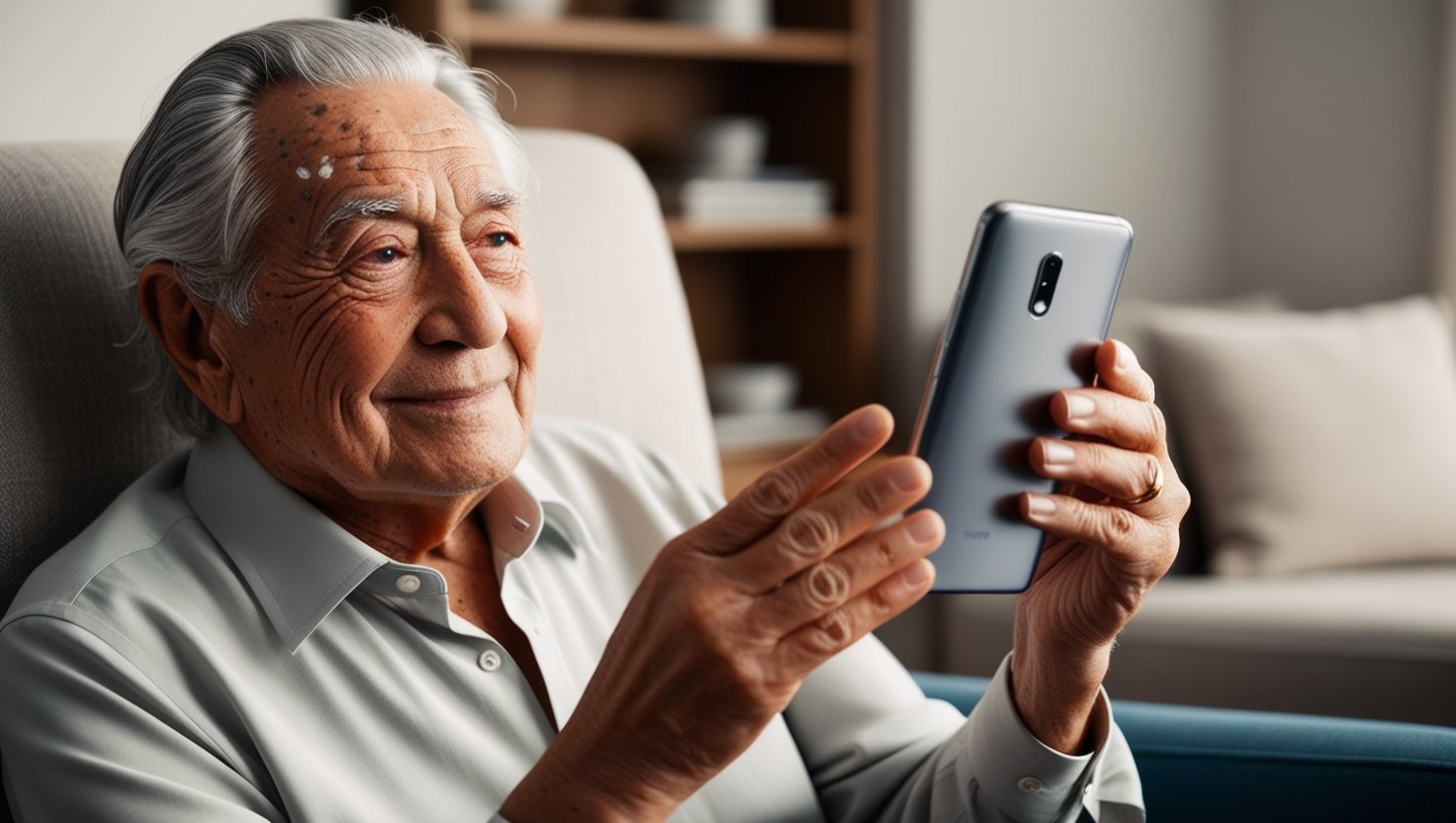 a senior using a smartphone