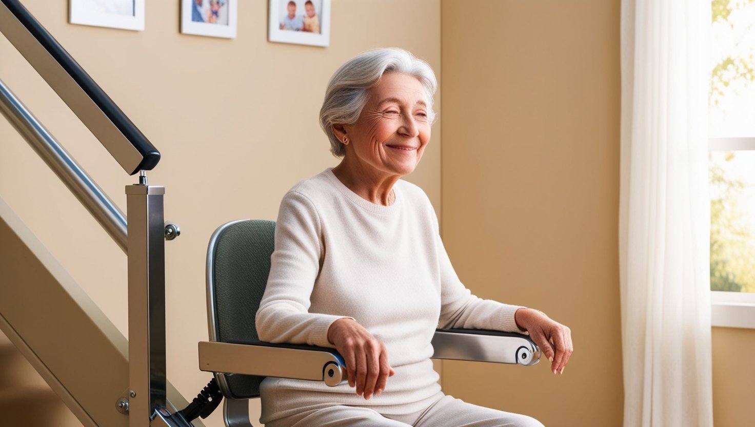 a senior using a stair lift