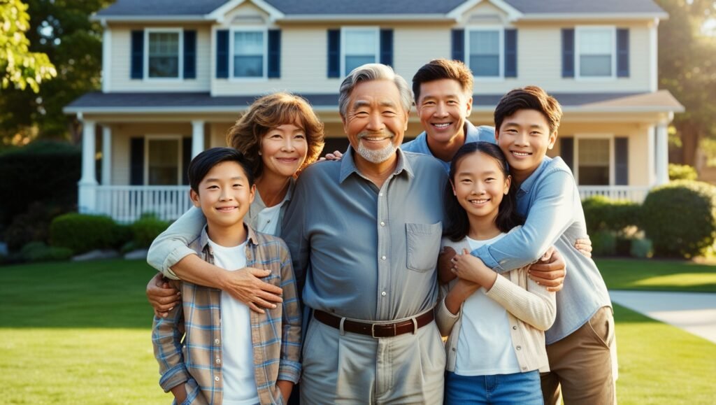 a family who are together and smiling